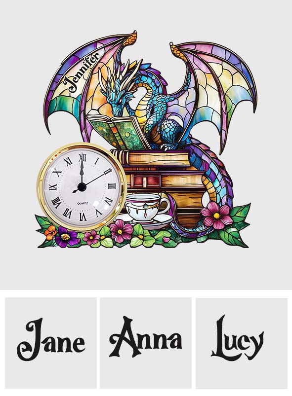 Mystisches Drachenbuch – Personalisierte Drachen-Acryl-Uhrplakette