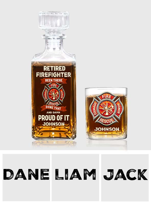 Retired Firefighter - Personalized Firefighter Whiskey Decanter Set