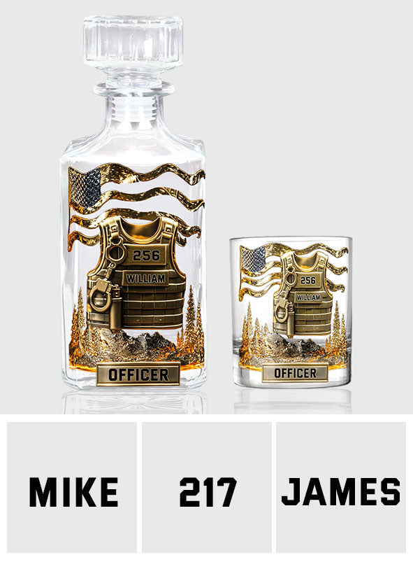 Dienen und Schützen – Personalisiertes Whiskey-Dekanter-Set für Polizeibeamte
