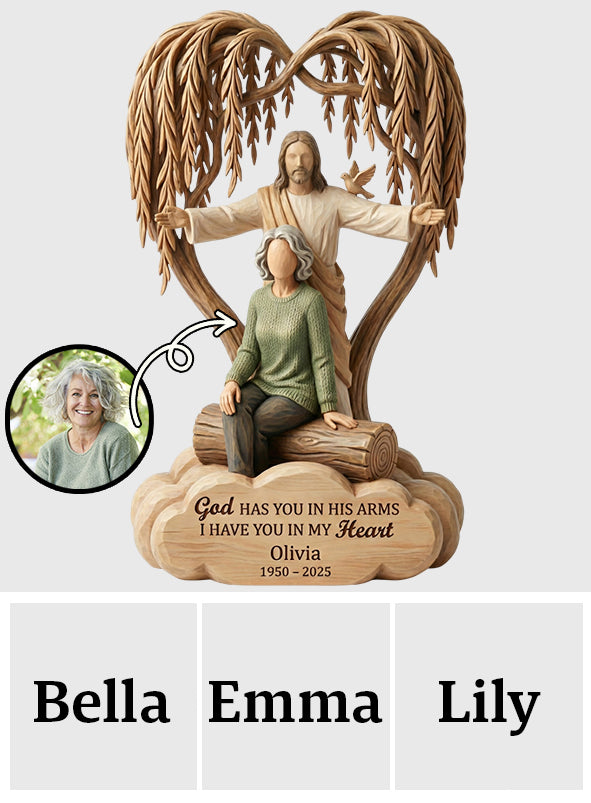 Gott hält dich in seinen Armen – Personalisierte Gedenktafel aus Acryl in individueller Form