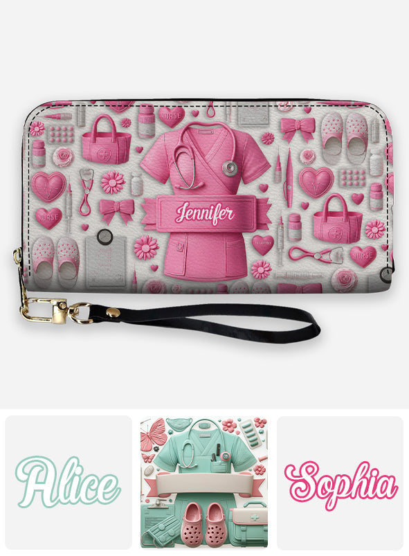 Nursing Is A Work Of Heart - Personalized Nurse Leather Long Wallet