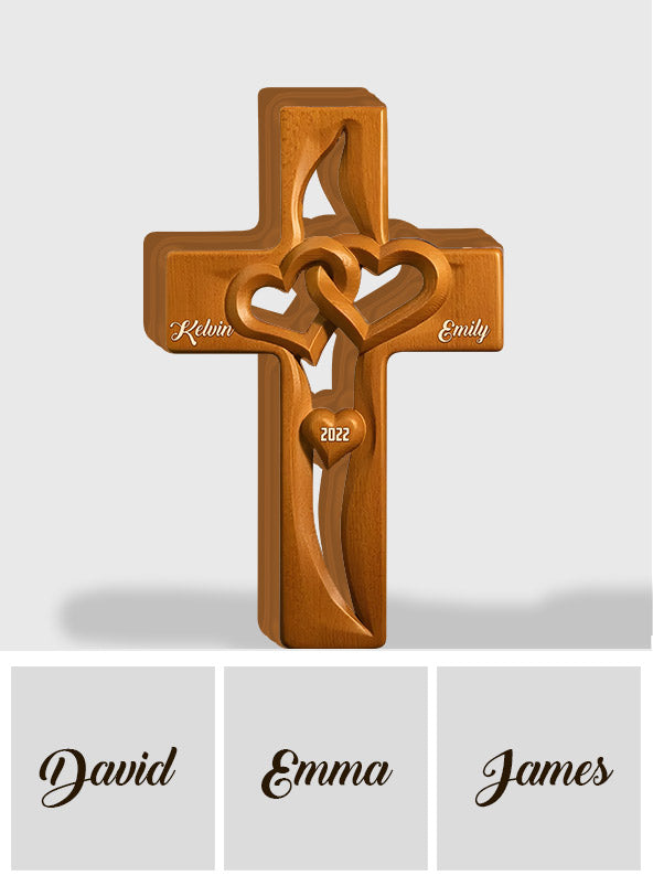 Intertwined Heart Wooden Cross, Specially Designed for Lovers - Personalized Couple Custom Shaped Wood Plaque