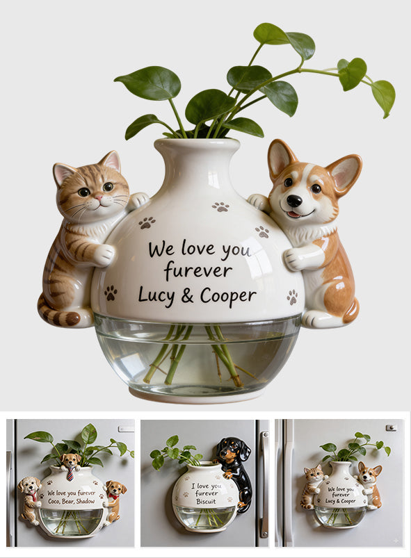 Cute Pet Hugging Planter - Personalized Dog Magnetic Flower Vase