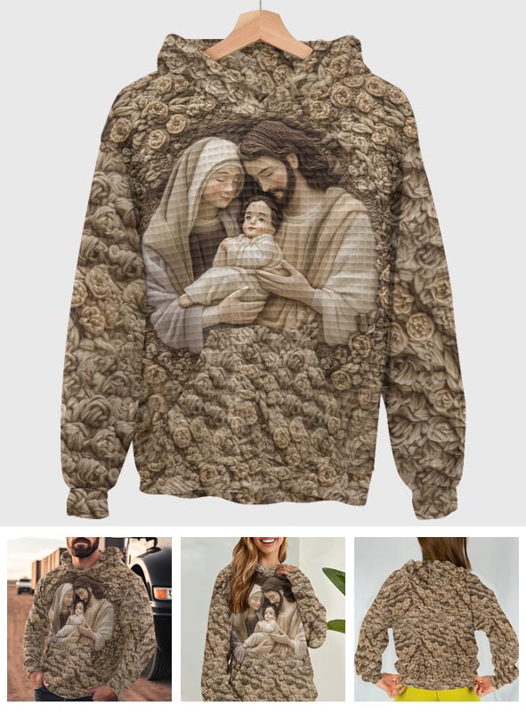 The Holy Family - Christian Waffle Hoodie
