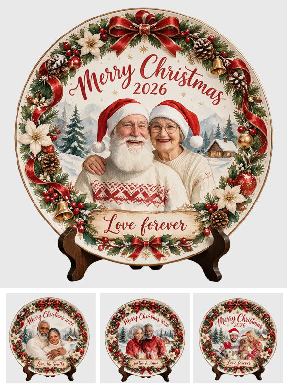 Christmas Gift Idea, Christmas Decor - Personalized Couple Ceramic Round Plate