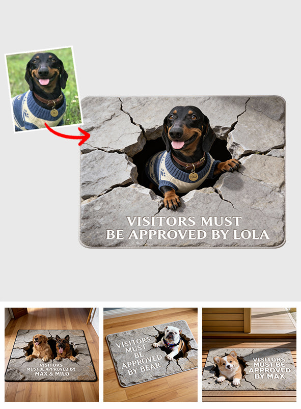 Besucher müssen genehmigt werden – Personalisierte Fußmatte/Teppich in Hundeform