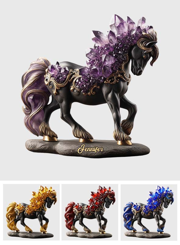 Amethyst/Rosenquarz/Rubin/... Pferd – Personalisierte Acrylplakette in Pferdeform