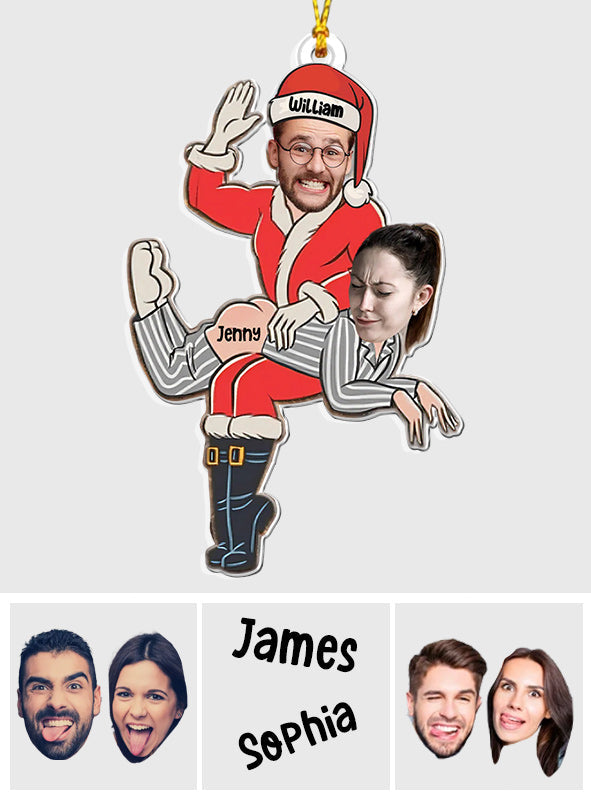 Frecher Weihnachtsmann & Partner – Personalisierter, individuell geformter Paar-Weihnachtsbaumschmuck