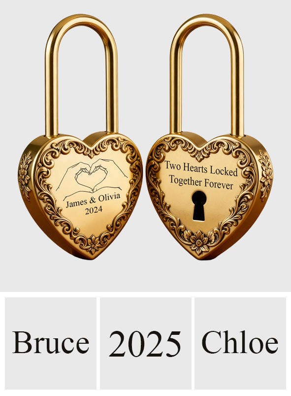 Two Hearts Locked Together Forever - Personalized Couple Heart Padlock
