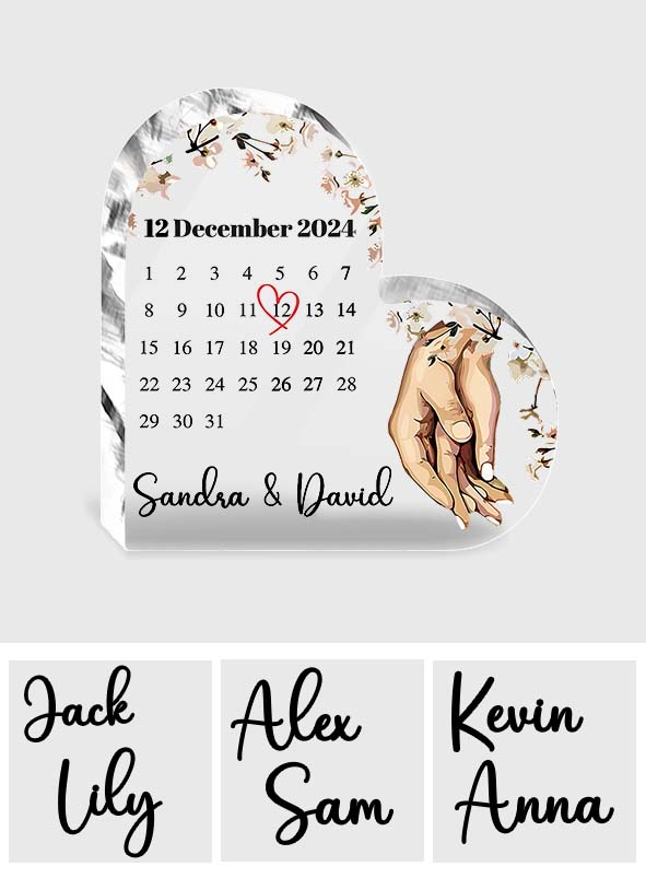 Kalender für verheiratete Paare – Personalisierte Acrylplakette in individueller Paarform