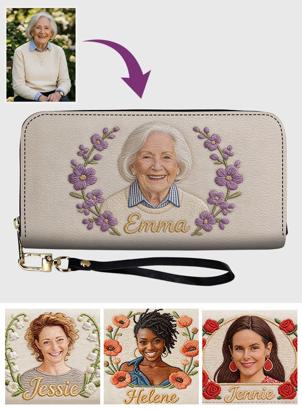 Custom Birth Flower & Name - Personalized Self Love Leather Long Wallet