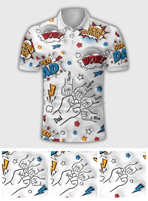 Super Dad Fist Bump - Personalized Father Polo Shirt