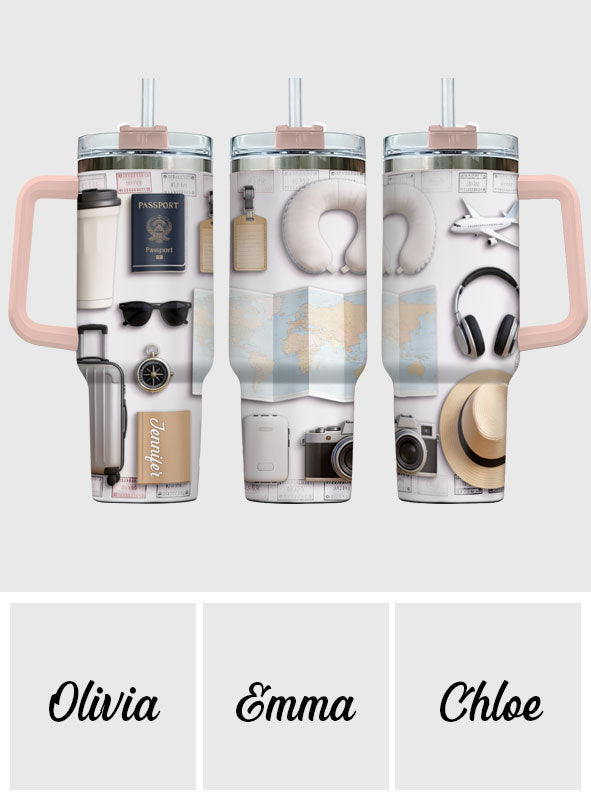 Reiselustig – Personalisierter Reisebecher mit Henkel