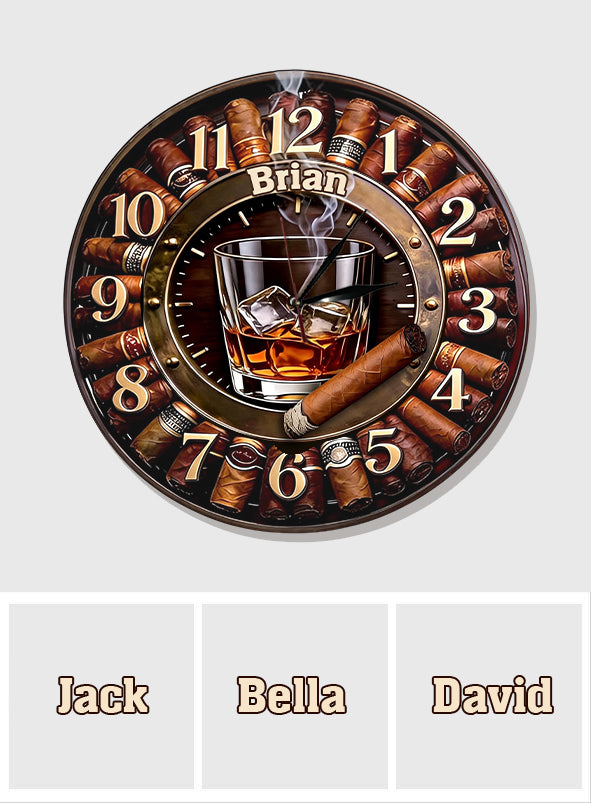 Whiskey und Zigarre - Personalisierte Whisky LED Wanduhr