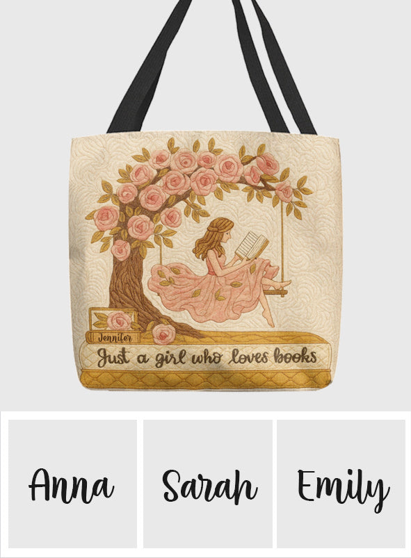 Einfach ein Mädchen, das Bücher liebt – personalisierte Büchertasche