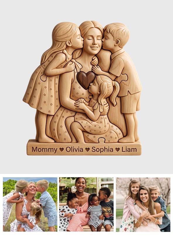 Hugging Mom Puzzle - Personalized Mother Shaped Wooden Puzzle