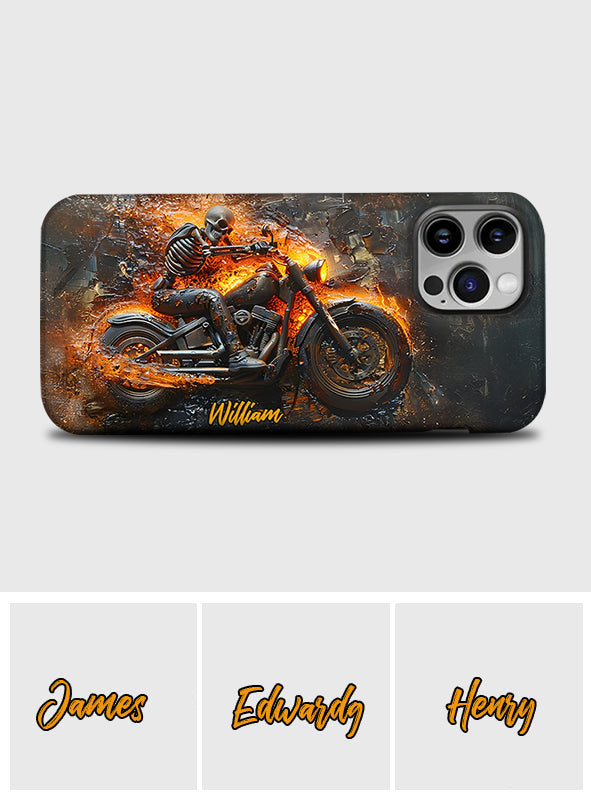Skeleton Riding Flaming Motorcycle - Personalized Biker Full Print Phone Case
