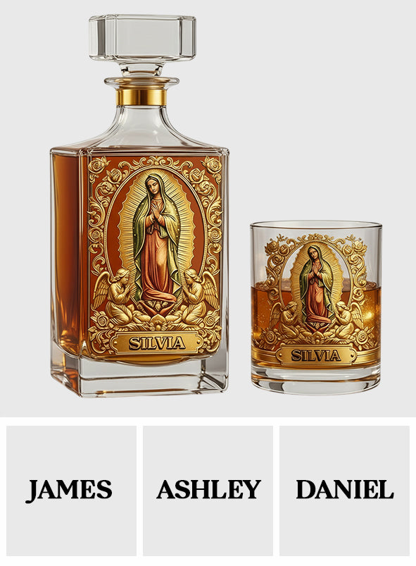 Personalisiertes christliches Whisky-Dekanter-Set „Unsere Liebe Frau von Guadalupe“