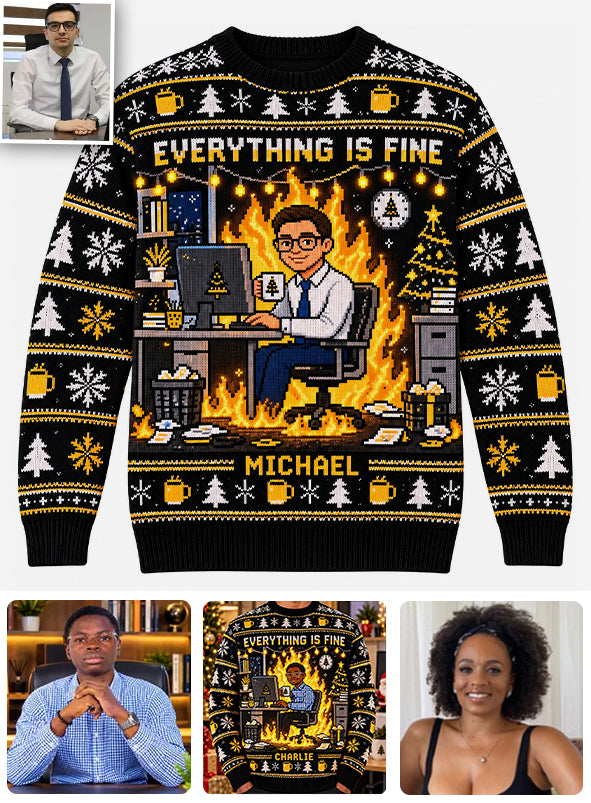 Everything Is Fine - Personalized Colleague Light Up Sweater