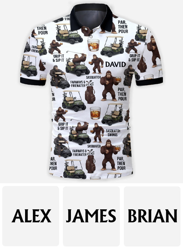 Funny Sasquatch & Whiskey Golf Polo Shirt, Funny Gift For Him, Dad,... - Personalized Golf Polo Shirt