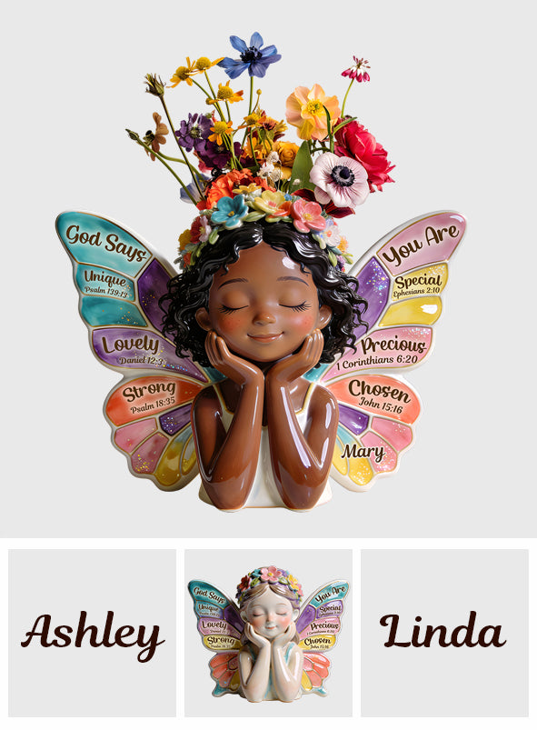 Gott sagt, du bist es – Personalisierte Acryl-Blumenvase in individueller Form für Afroamerikaner