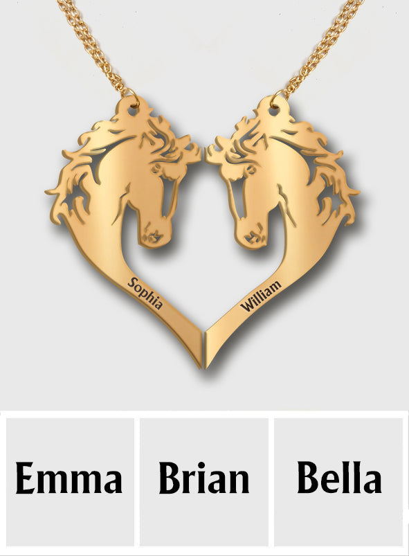 Du und ich, wir schaffen das – Personalisierte Partner-Halskette mit Pferdeanhänger