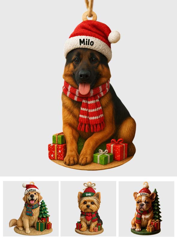 Christmas Dog - Personalized Dog Custom Shaped Ornament