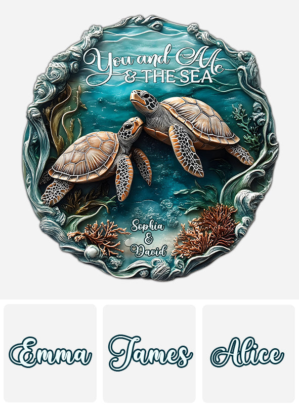 Du und ich und das Meer – Personalisiertes, individuell geformtes Schildkröten-Holzschild