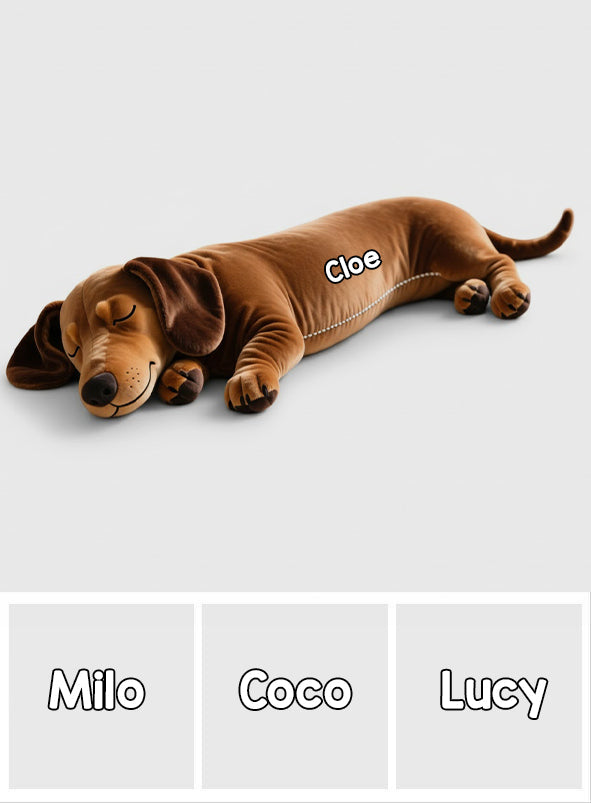 Schlafender Hund – Das perfekte Geschenk für Hundemama/Hundepapa – Personalisiertes Kissen in Dackelform aus Kunstfell