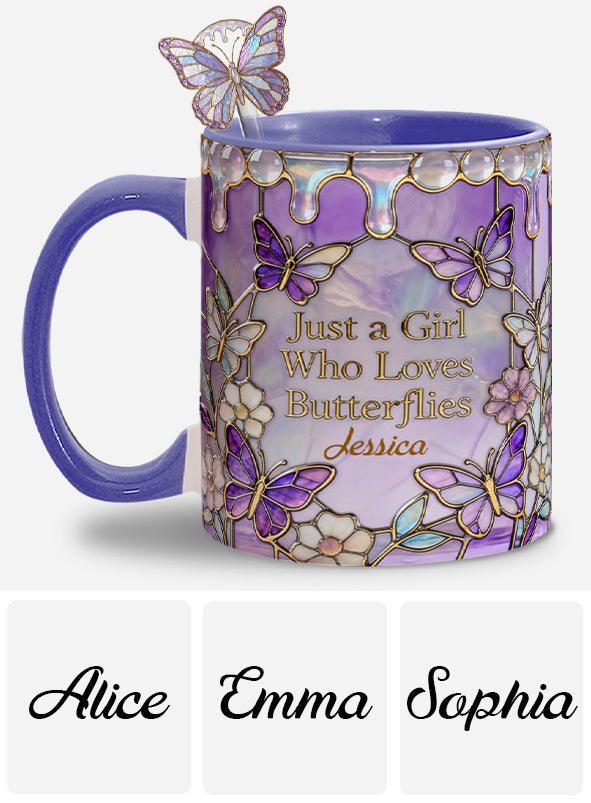 Just A Girl Who Loves Butterflies - Personalized Butterfly Set Accent Mug with Acrylic Stirrers
