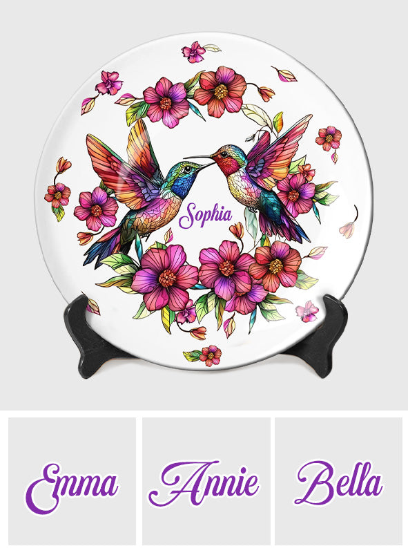 Colorful Hummingbird - Personalized Hummingbird Ceramic Round Plate
