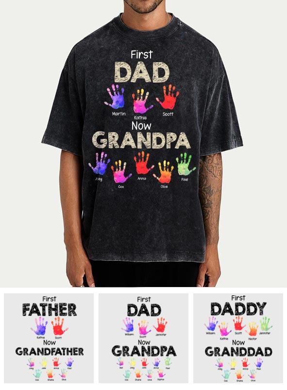 Erst Papa, jetzt Opa – Handabdrücke - Personalisiertes Opa-Wasch-T-Shirt