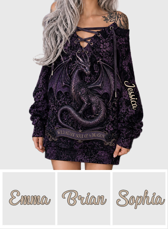 Seele eines Drachen - Personalisiertes Off-Shoulder Langarmkleid