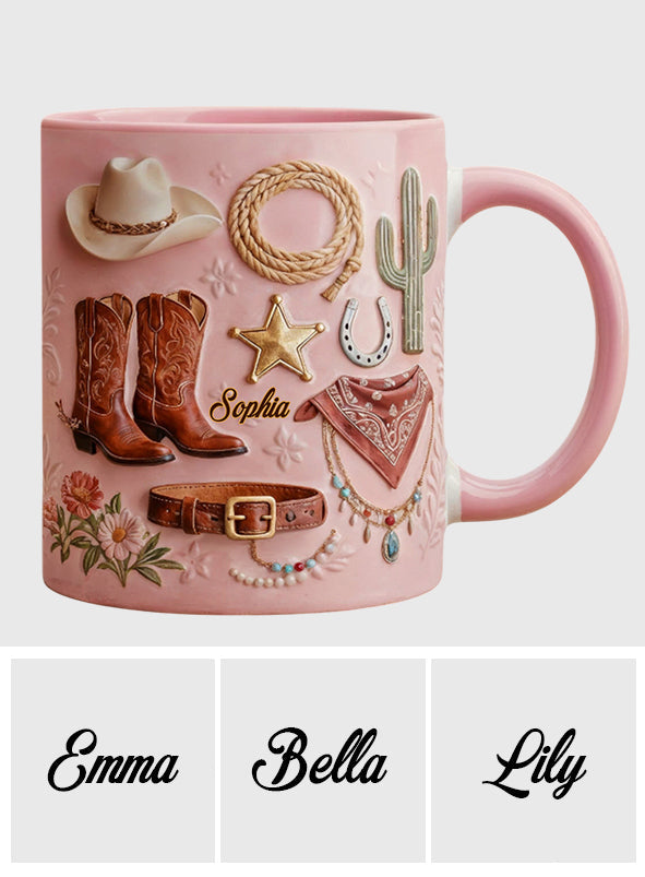 Cowgirl – Personalisierte Tasse und Untersetzer mit Cowgirl-Motiv