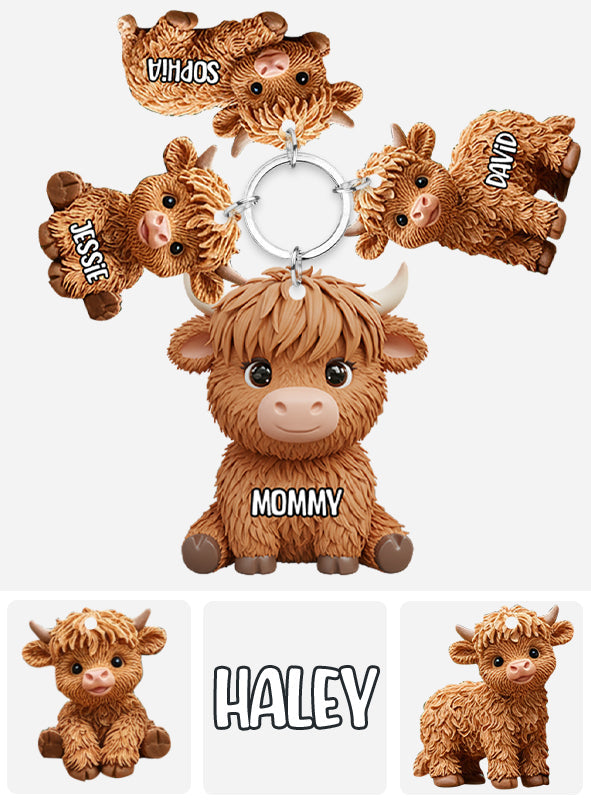 Hochlandrind-Mama - Personalisierter Mutter-Schlüsselanhänger mit Anhängern