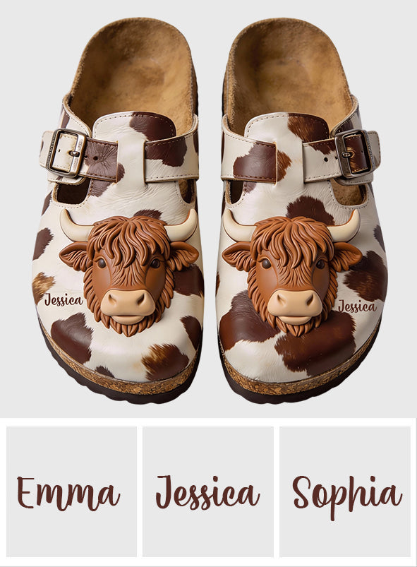 Love Cow - Personalized Highland Cow Clogs With Arch Support
