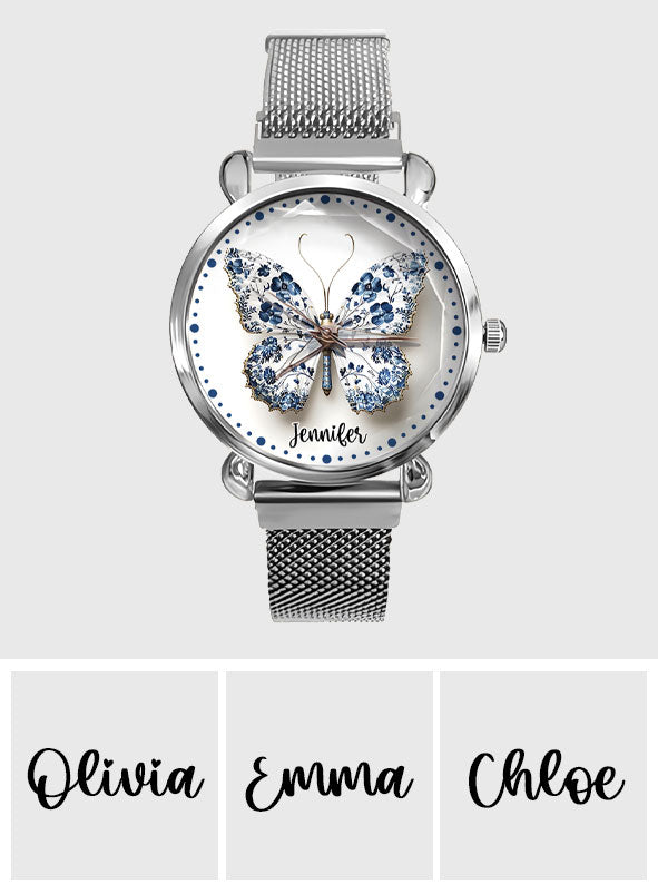 Toile De Jouy Style Butterfly - Personalized Butterfly Women Hand Watch