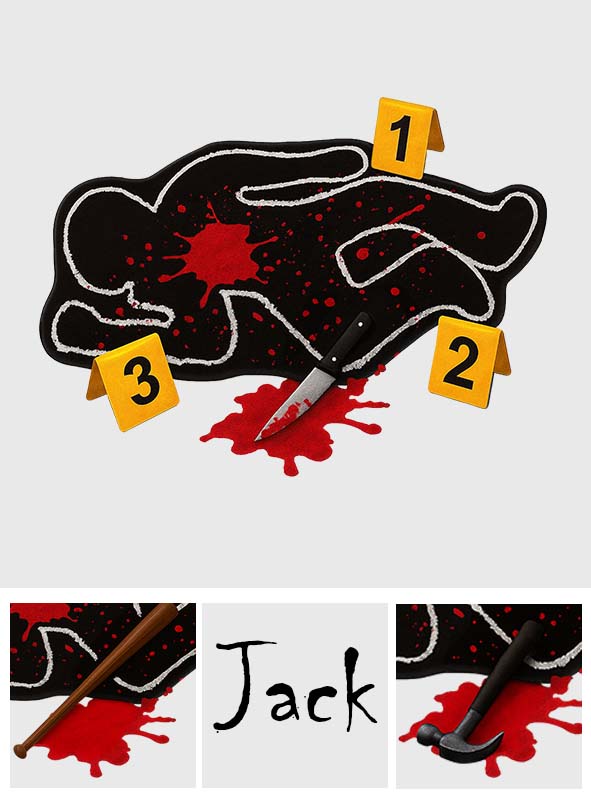 Lustiger Tatort-Teppich – Personalisierte Fußmatte/Teppich in Form eines wahren Kriminalfalls