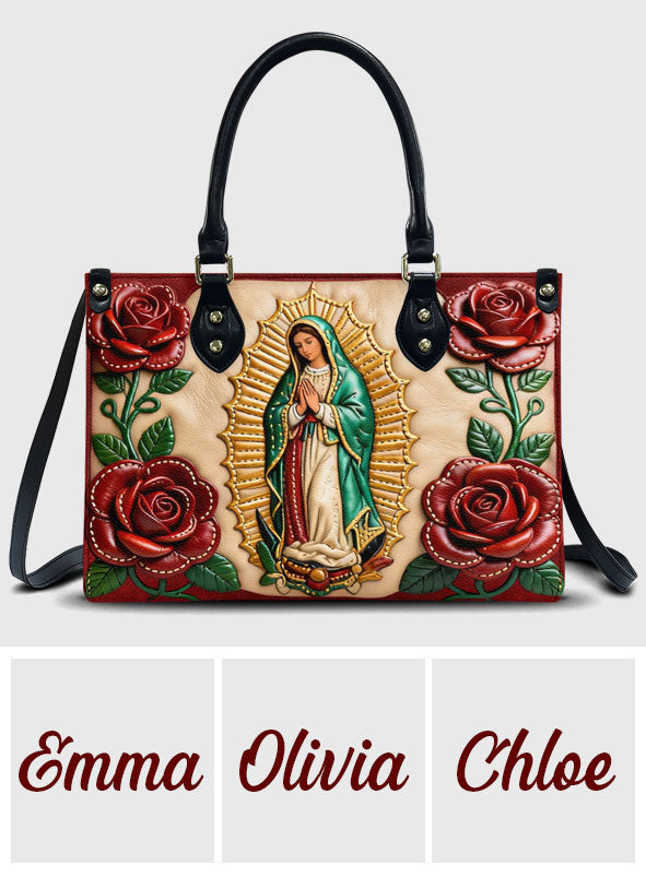 Unsere Liebe Frau von Guadalupe – Personalisierte christliche Lederhandtasche