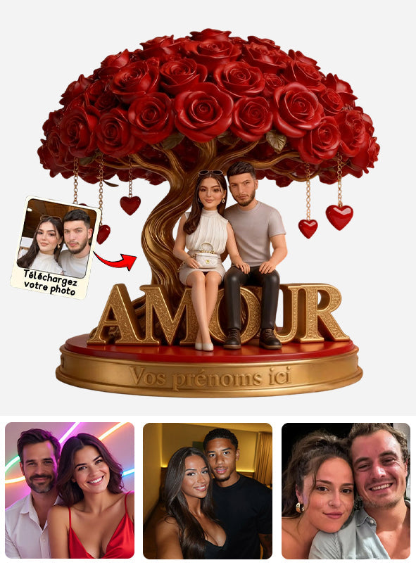 Persönliche Paarfigur unter einem Rosenbaum - Persönliche Acryltafel für ein Paar, in persönlicher Form