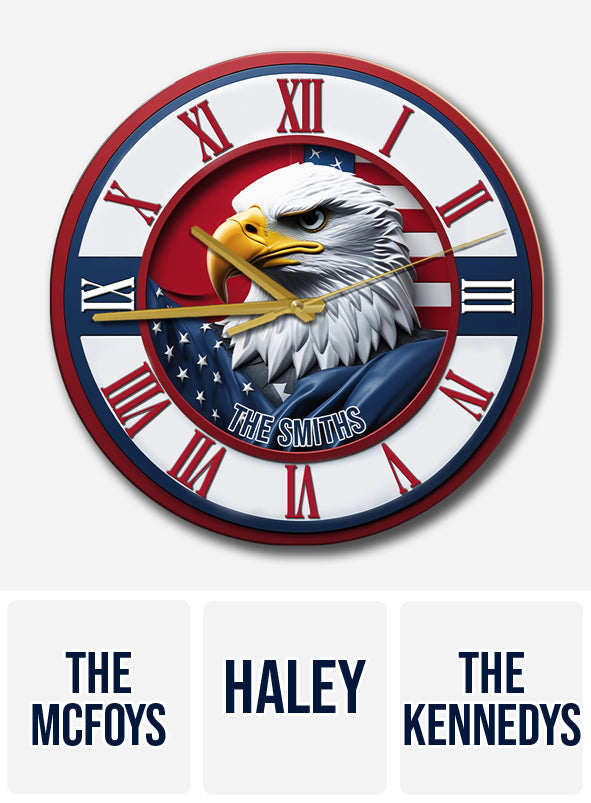 Home Of The Free - Personalisierte Weißkopfseeadler-Wanduhr