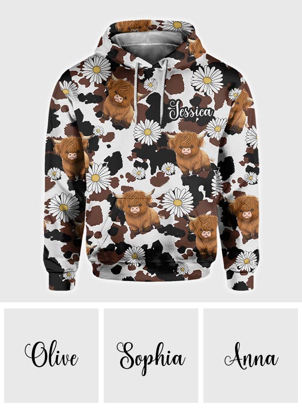 Liebe zum Hochlandrind - Personalisiertes T-Shirt mit Hochlandrind-Print