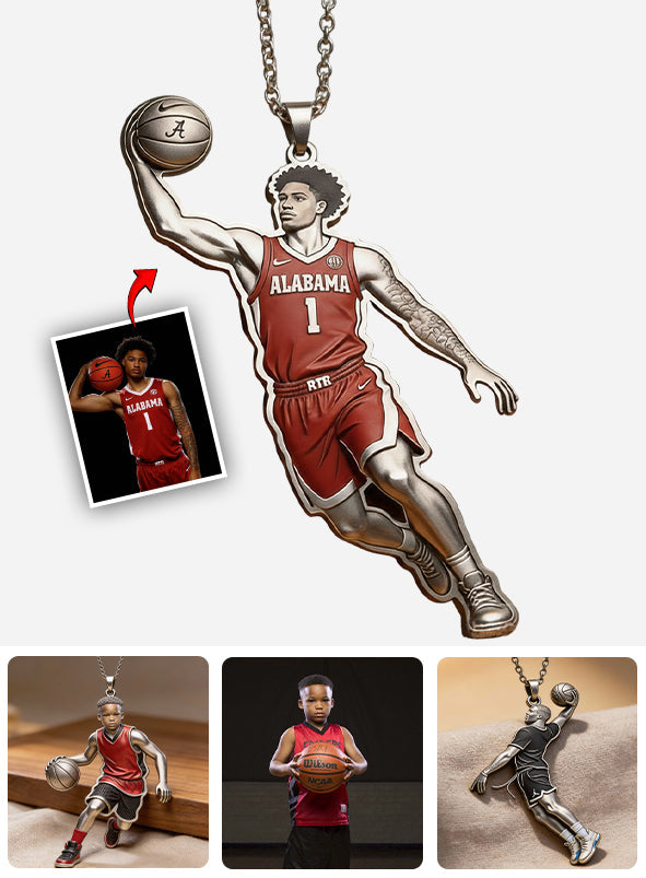 Individuell gestaltbare Halskette mit Basketball-Anhänger aus Metall – nach Foto.