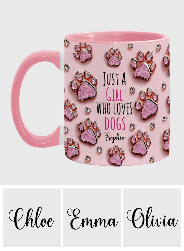 Einfach ein Mädchen, das Hunde liebt – personalisierte Tasse mit Hundemotiv