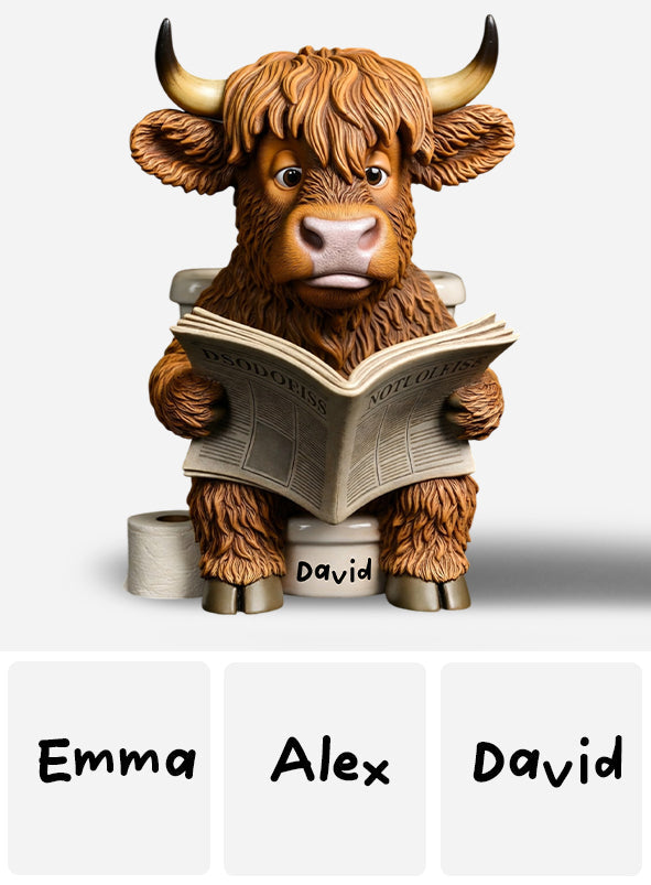 Witzige Badezimmerdeko – Toiletteneimer mit Hochlandkuh-Motiv – Personalisierte Acrylplakette in Hochlandkuh-Form