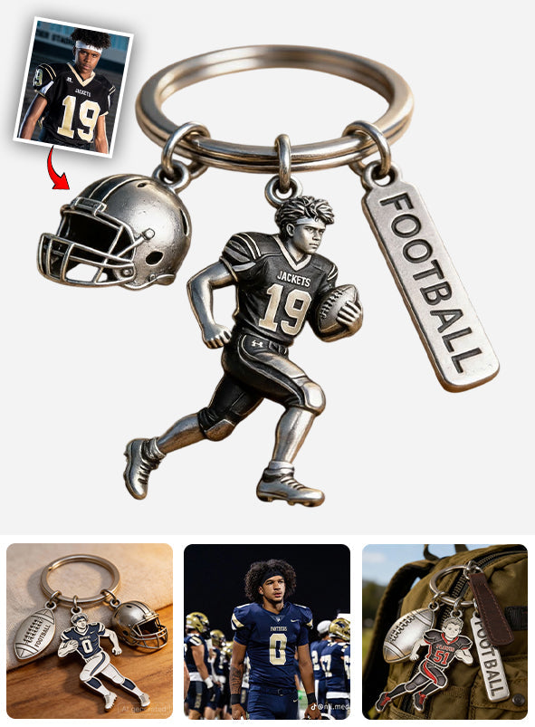 Custom From Any Photo - Personalized Football Keychain With Charms