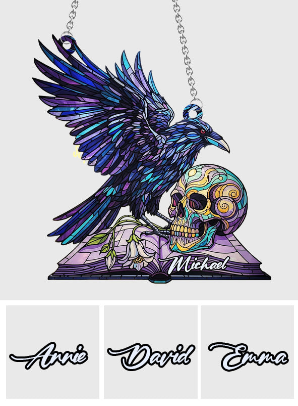 Magical Raven Skull - Personalized Skull Window Hanging Suncatcher Ornament