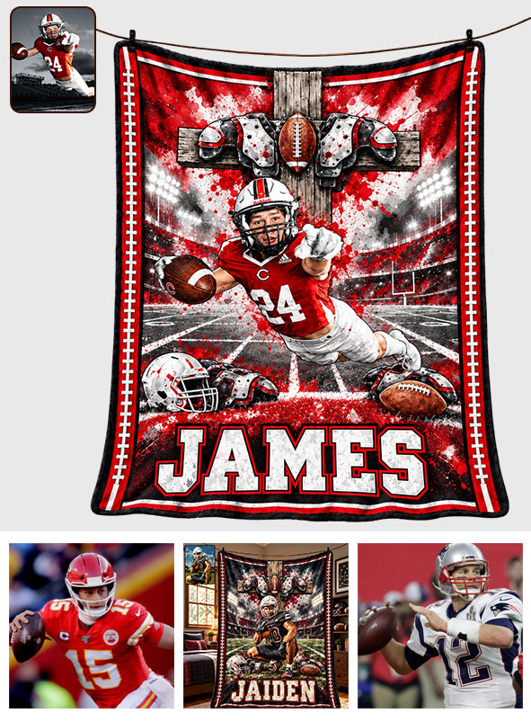 Love God, Play Football - Personalized Football Blanket