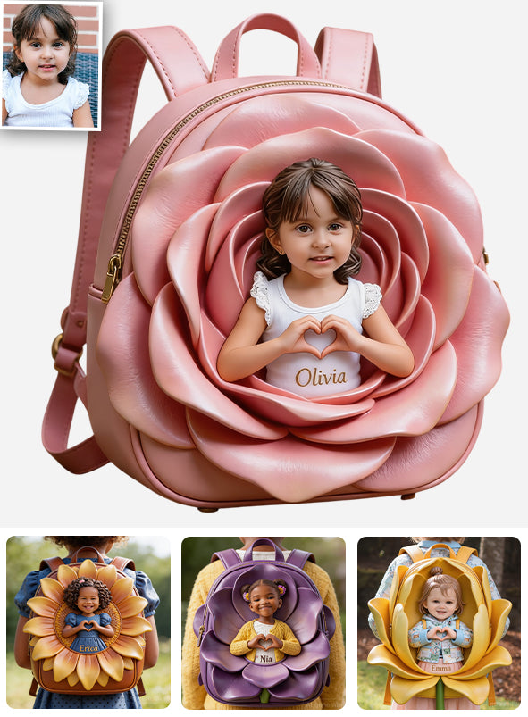 Personalisierter Rucksack mit Lederpatch - Foto und Blumen