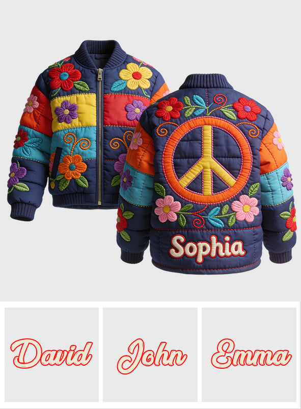 Frieden, Liebe und Licht – personalisierte Hippie-Bomberjacke